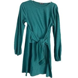 Christmas Pretty Garden Women's Green Sweater Dress M Front Tie Long Sleeve